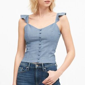 Blue Chambray Banana Republic Flutter Sleeve Top (NWT)